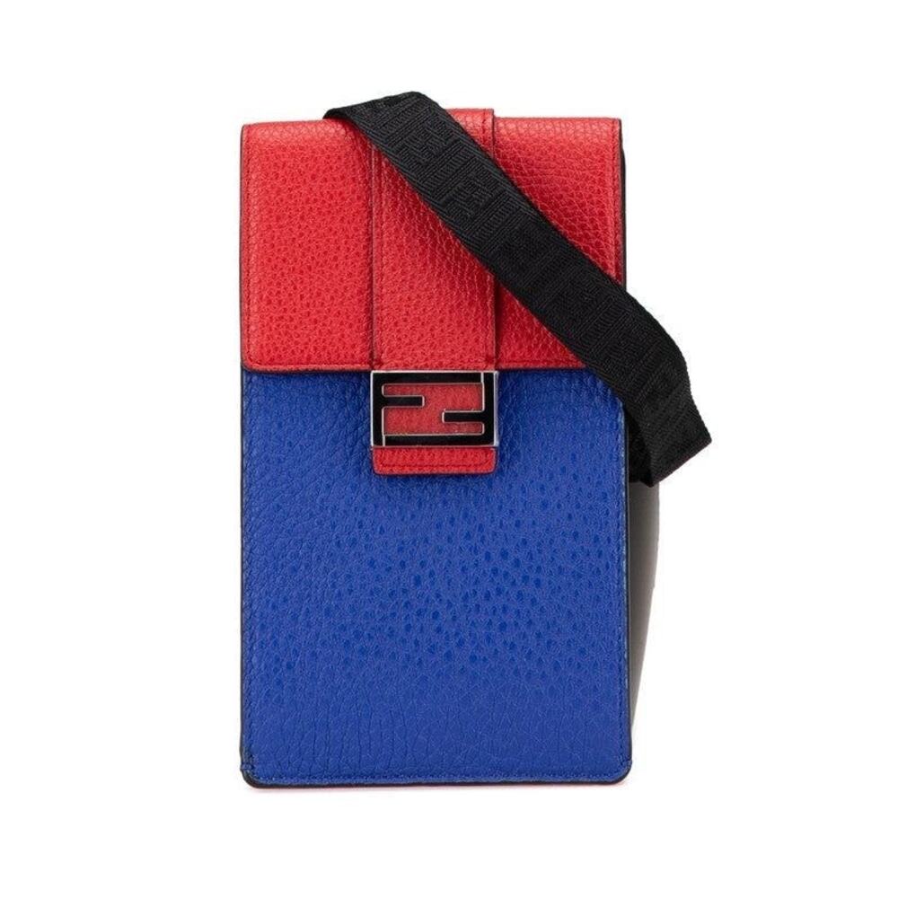 Fendi Leather Phone Holder Shoulder Bag Red